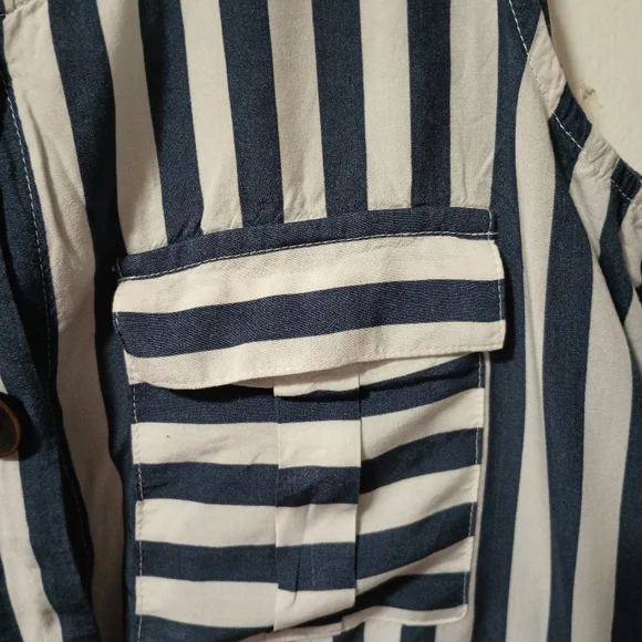 Ana Blue and White Striped Women's Top Small - Picture 4 of 9